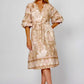 100% Cotton Puff Sleeve Dress (Beige/Pink)