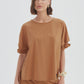 RUFFLE SLEEVE LYOCELL TOP - RUSSET