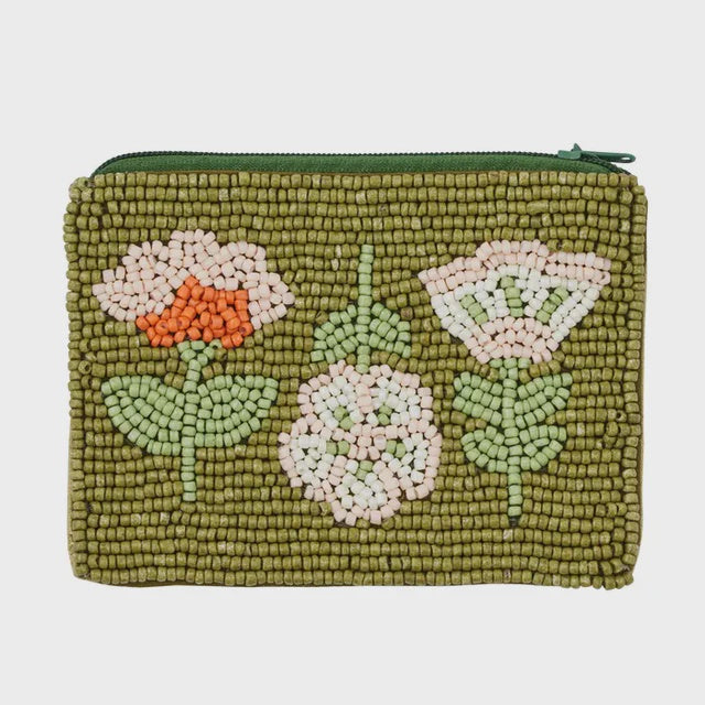 Freya Beaded Pouch 12x9cm Green