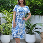 Rib SL Floral Print Linen Tencel Dress Navy