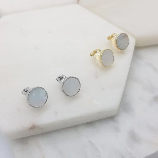 Clip on Mother of Pearl Earrings (Gold or Silver)