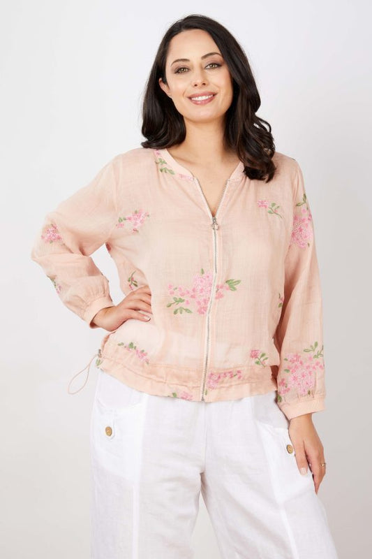 Ally Silk Cotton Viscose Bomber Jacket Dusky Pink