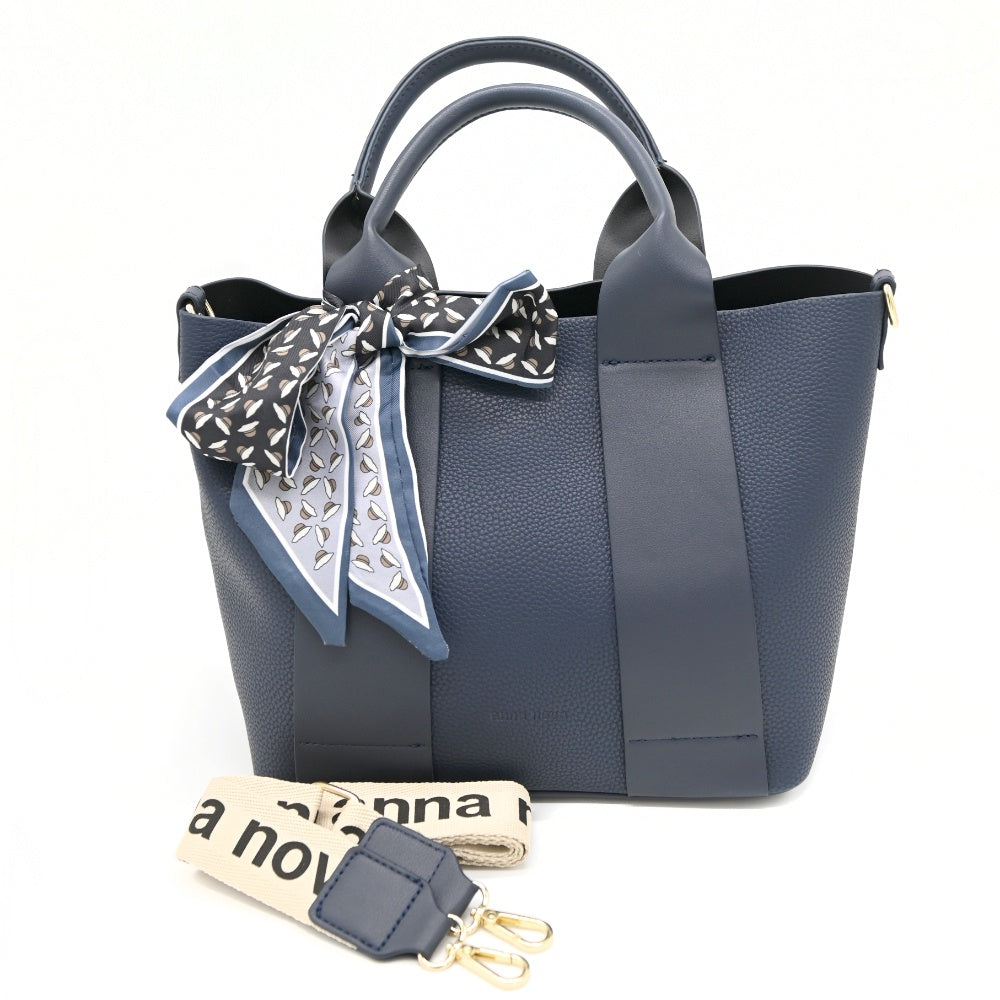 Navy B Messenger Bag with Print Scarf