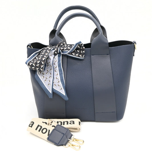 Navy B Messenger Bag with Print Scarf