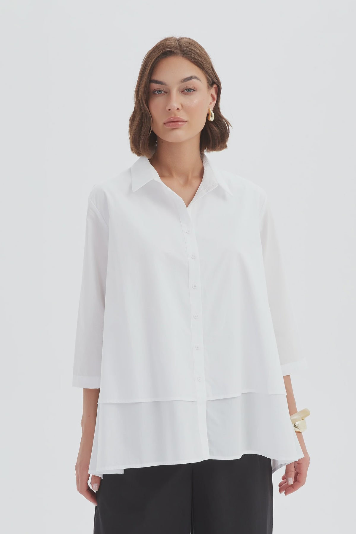 Tiered Front Lyocell Shirt White