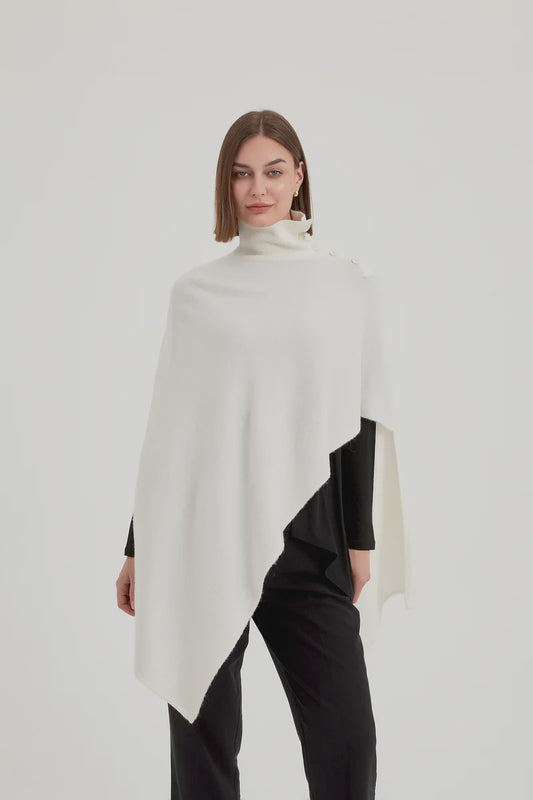 BUTTON DETAIL ASYMMETRIC PONCHO CREAM  (One Size)