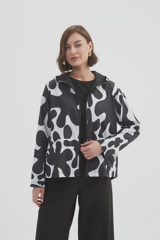 REVERSIBLE PRINT WINDBREAKER  (BLACK & CREAM)