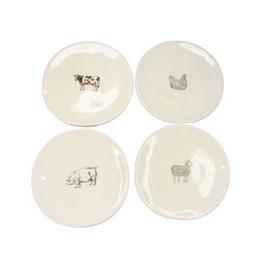 Small Ceramic Plate Set of 4 Farm