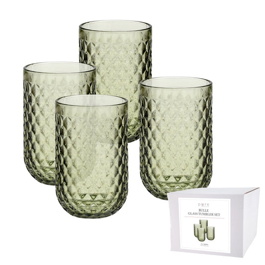 BULLE GLASS TUMBLER 440ML GREEN SET4