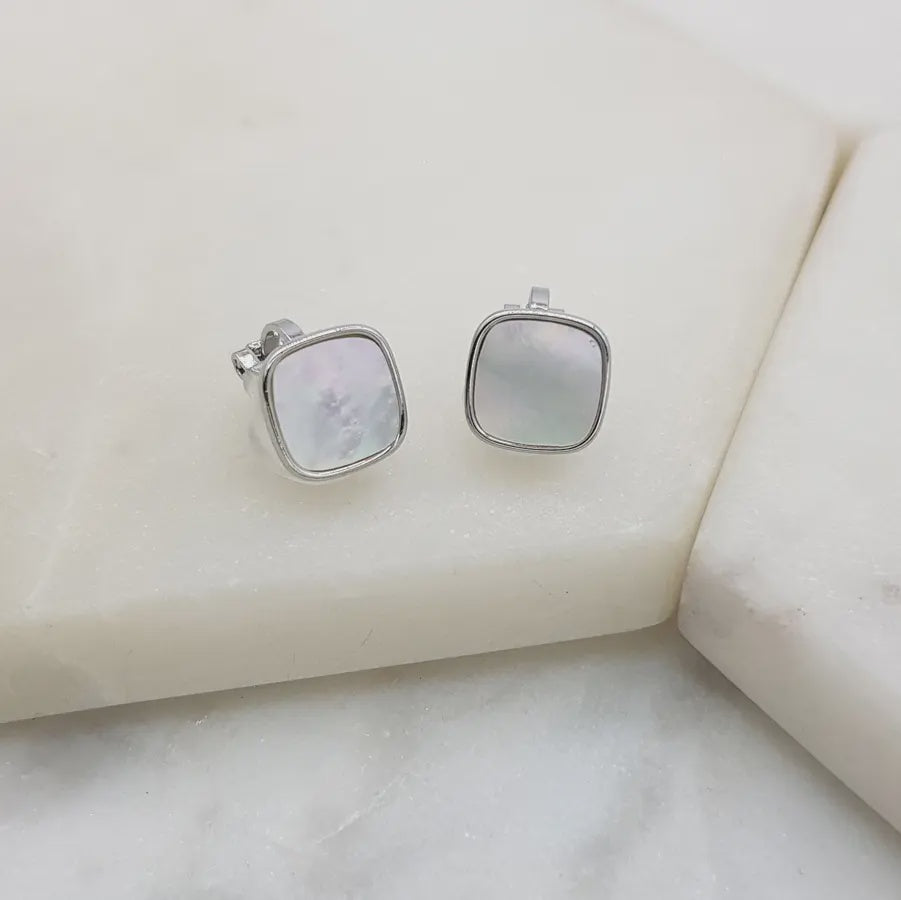 Clip on Mother of Pearl Earrings Silver (Nickel Free)