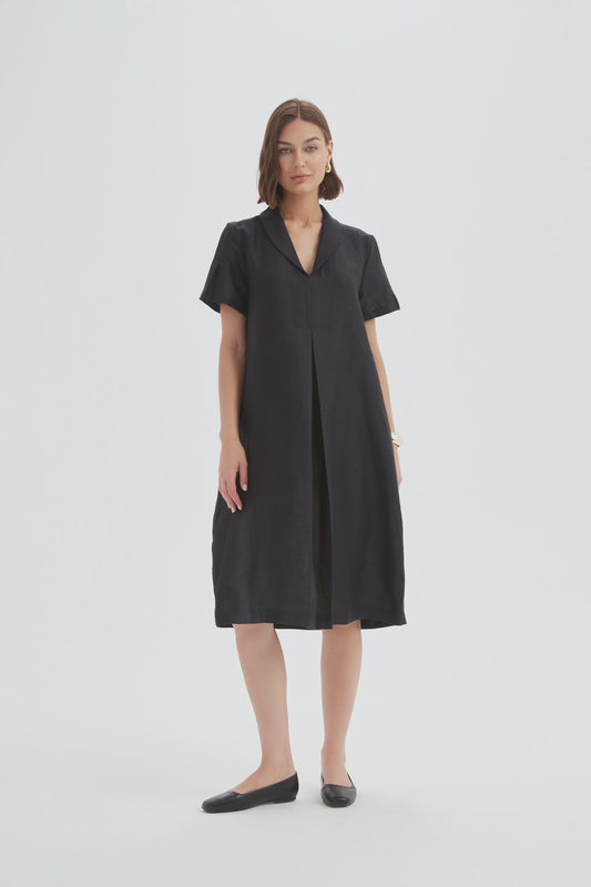 Shawl Collar Pleat Dress