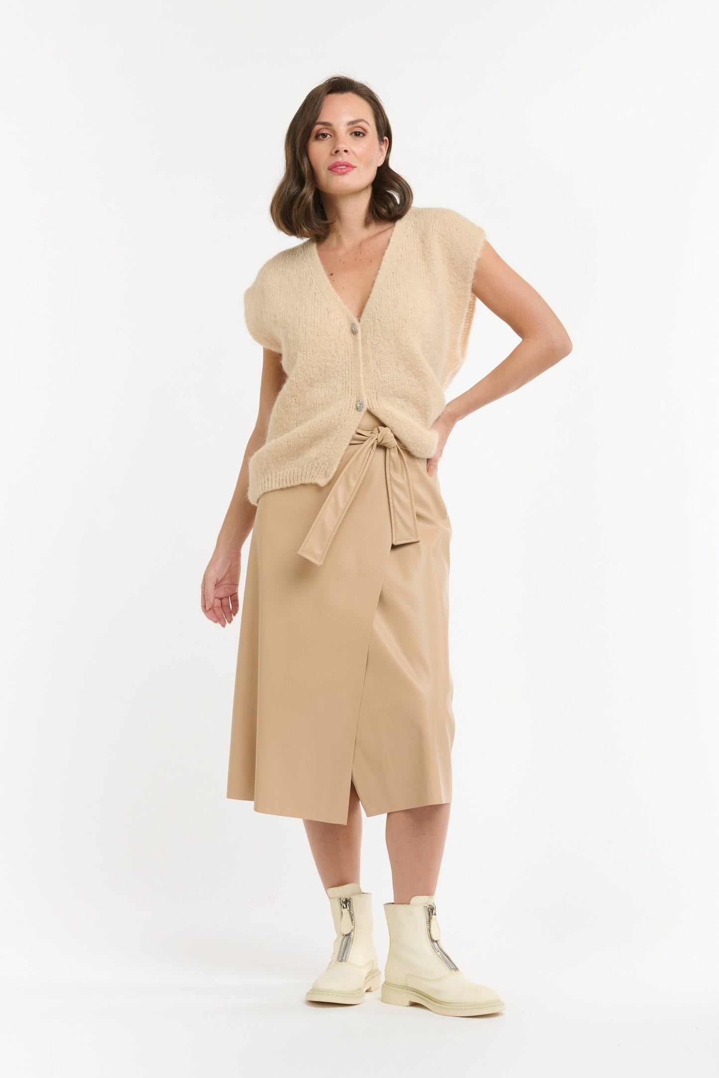 Faux Wrap Skirt  Beige (One Size)