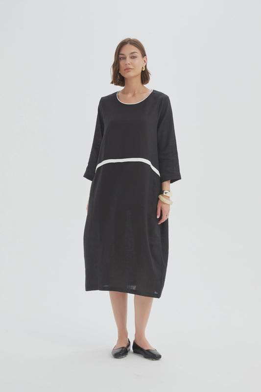 Contrast Trim Ovoid Dress Black