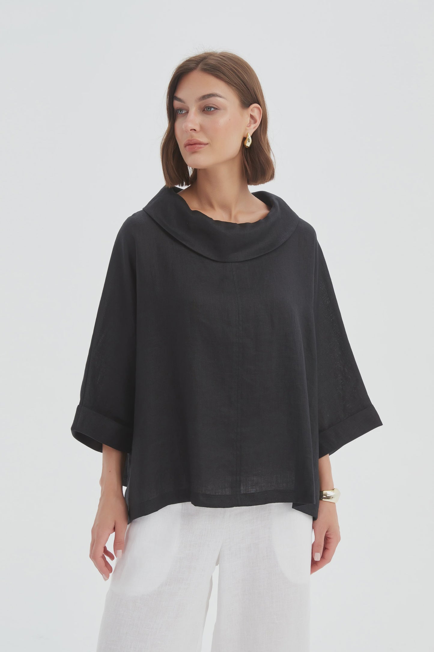 Funnel Neck Boxy Top - Black