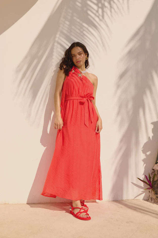 Baja One Shoulder Dress Punch