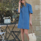 DYLAN PLEAT SLEEVE BOXY DRESS FRESH INDIGO