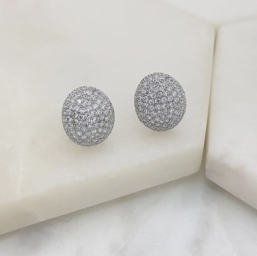 Clip On Oval Crystal Earrings Silver (Nickel Free)