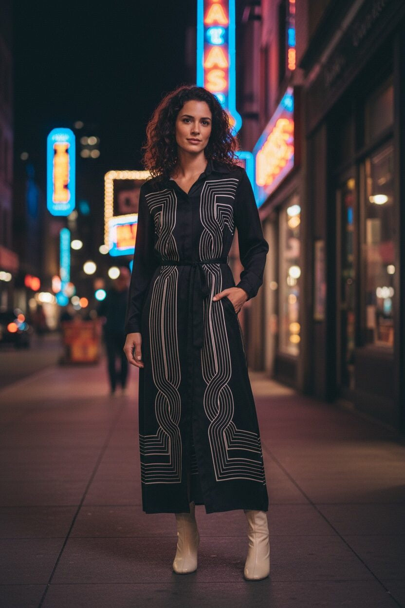 Lorena Print Dress - Black