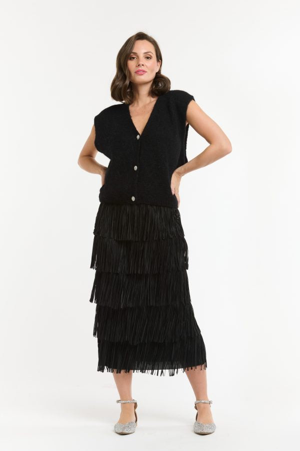 Tier Fringe Skirt - Black