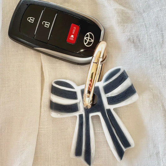 Stripey Bow resin Keyrings - Navy / White