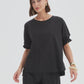 RUFFLE SLEEVE LYOCELL TOP - BLACK
