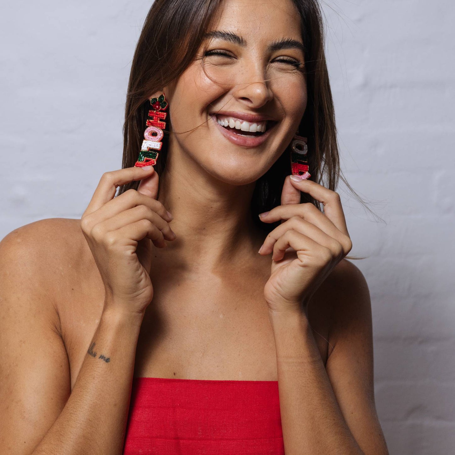 Holly Beaded Christmas Earrings