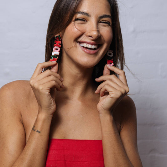 Holly Beaded Christmas Earrings