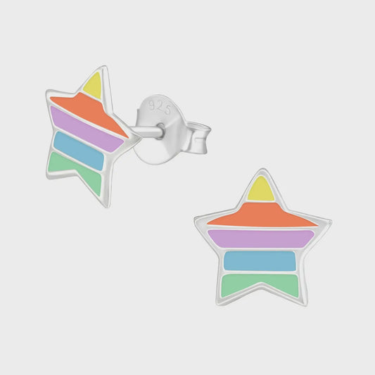 Silver Star Stud Earrings - Epoxy - Rainbow