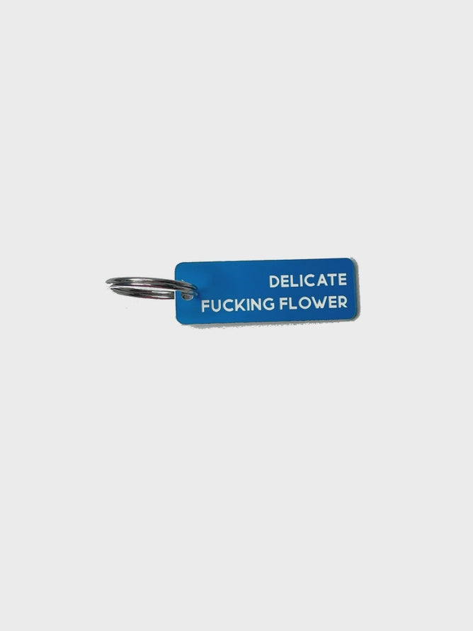 Delicate Fucking Flower - Acrylic Key tag - Blue & White