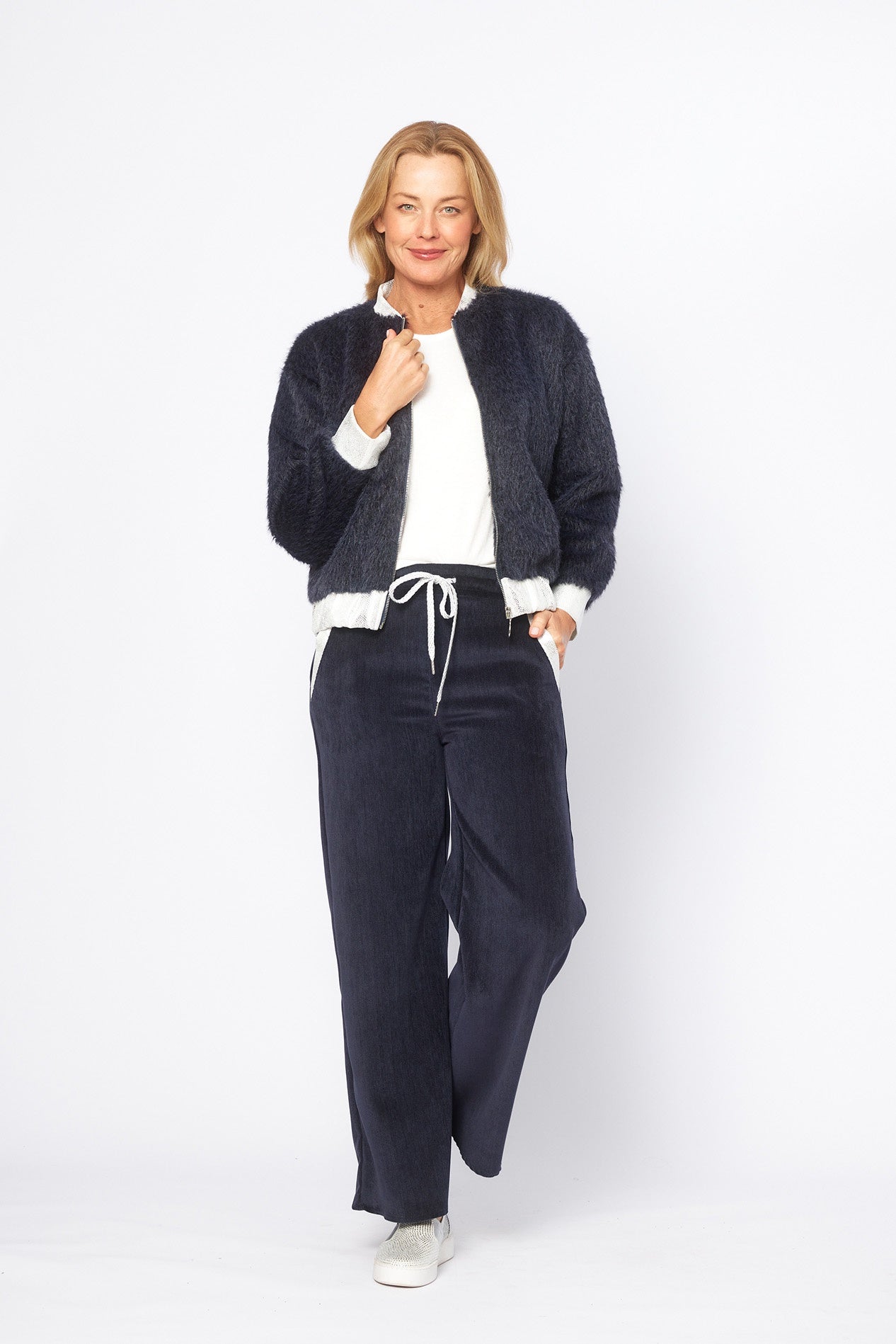 Clara Trimmed Faux Fur Navy