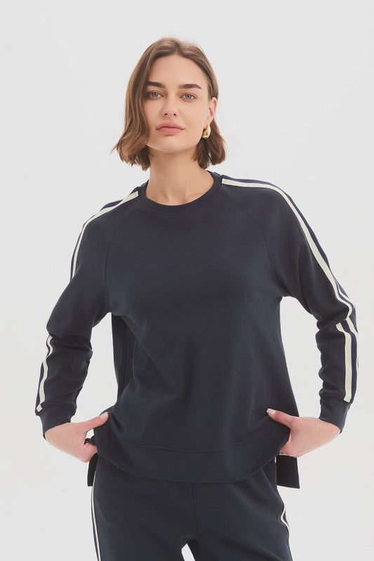 STRIPE SLEEVE SWEAT - NAVY & CREAM