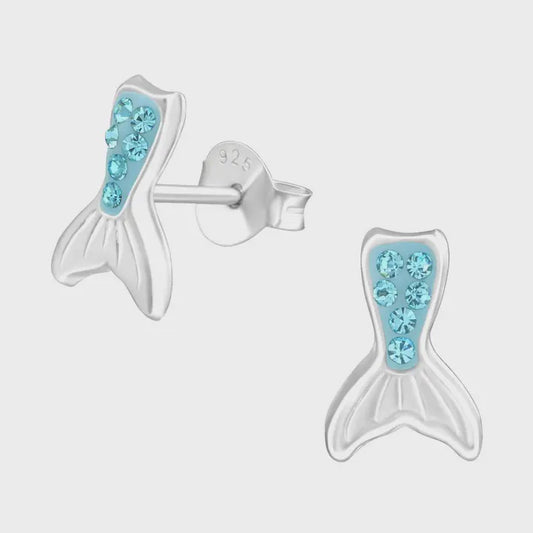 Silver Mermaid Tail Stud Earrings - Aqua Bohemica