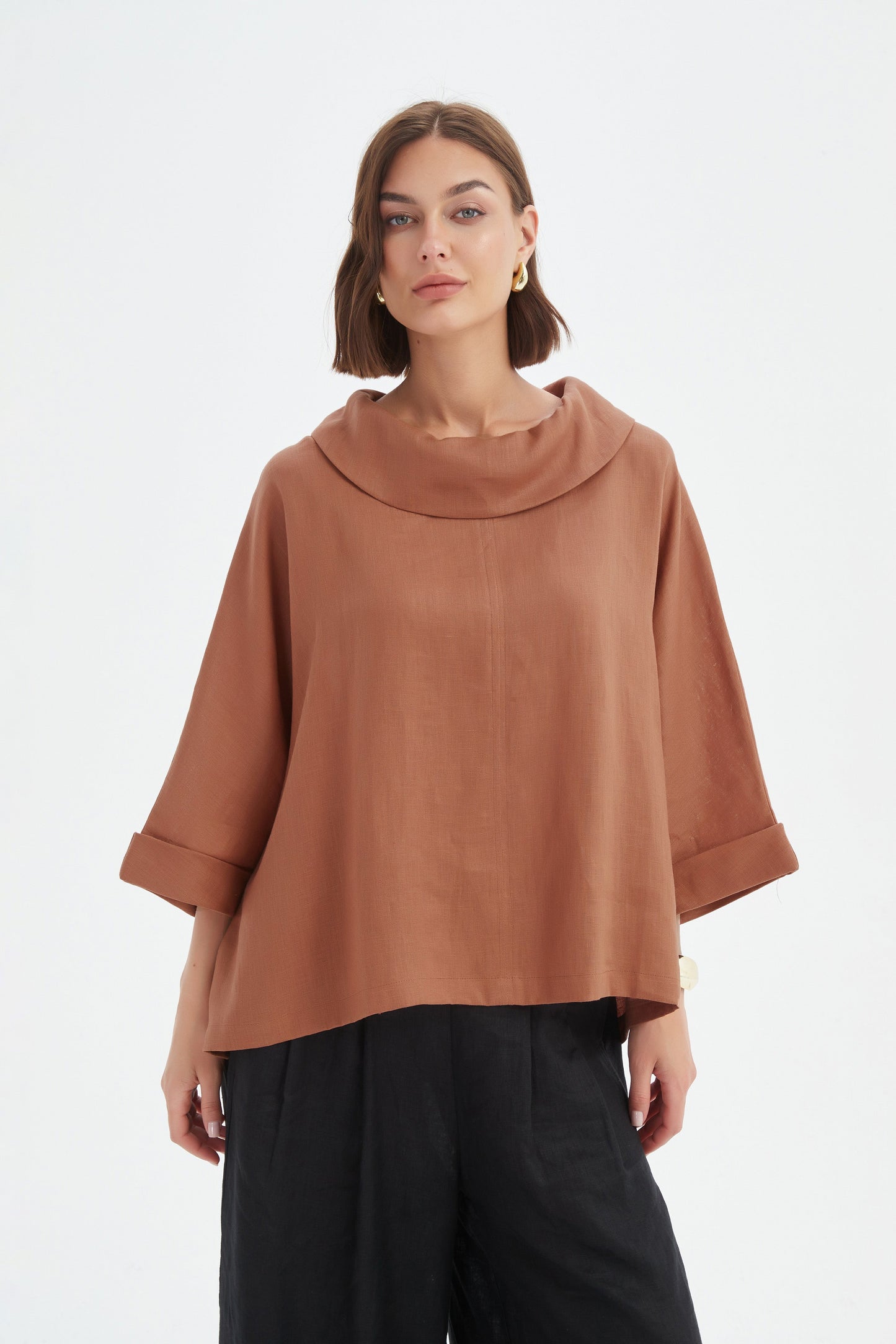 Funnel Neck Boxy Top - Cedar