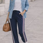 Elodie Wide leg/Side Stripe Pant - Navy