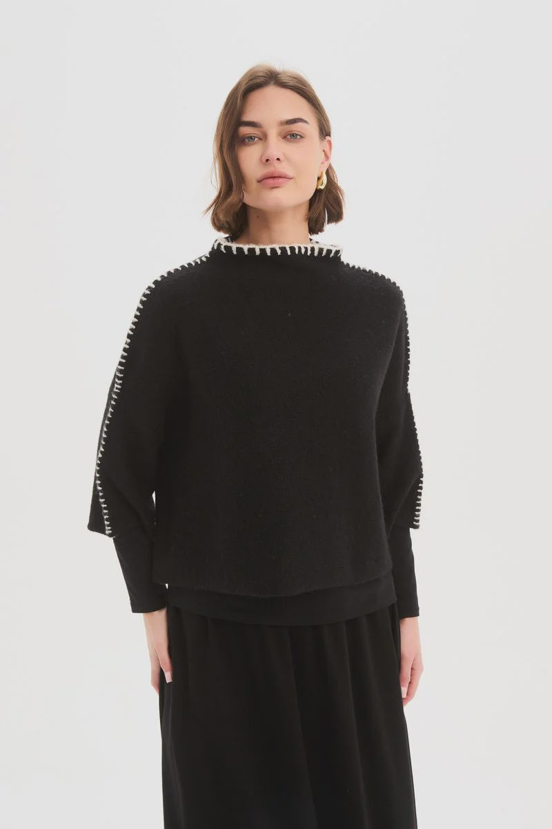 Contrast Stitch Detail Knit - Black
