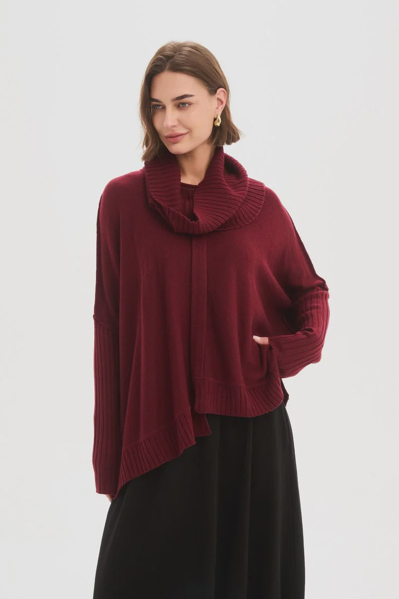 Boxy Rib Sleeve Knit - Wine