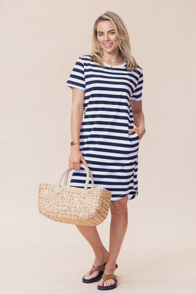 Vacay Dress -Navy With White Stripe