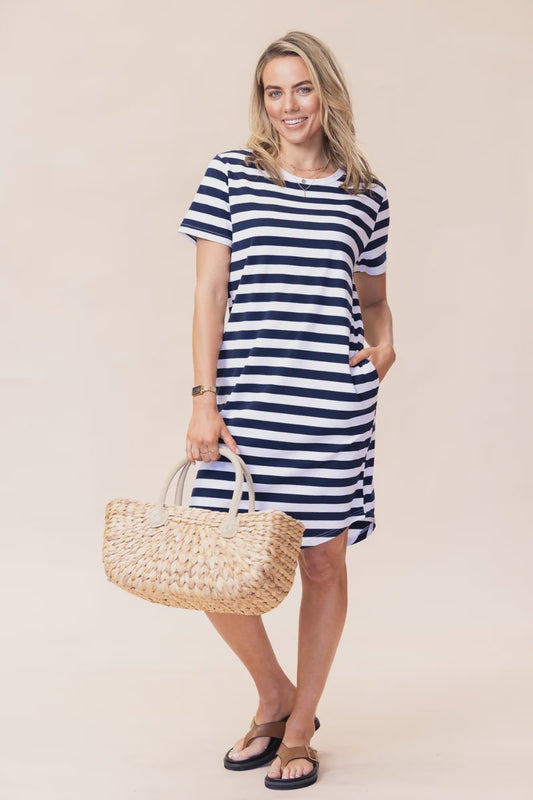 Vacay Dress -Navy With White Stripe