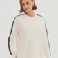 STRIPE SLEEVE SWEAT - CREAM & NAVY