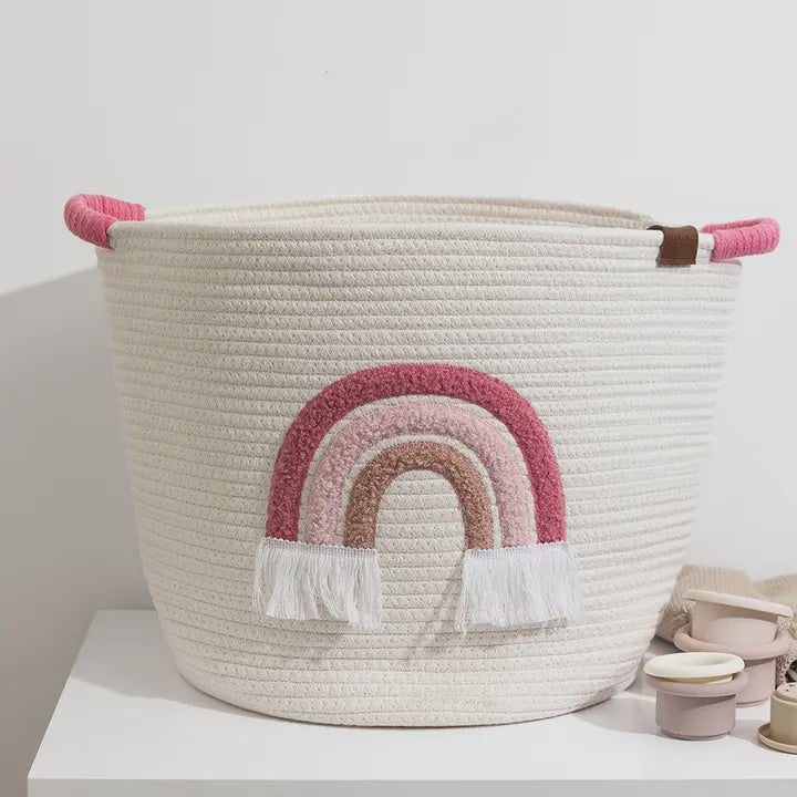 Cotton Rope Embroidered Hamper - Rainbow