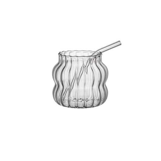 PUNCH RIBBED GLASS CUP WITH STRAW SMALL