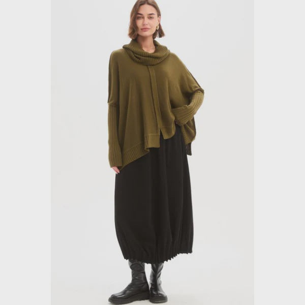 Boxy Rib Sleeve Knit - Khaki