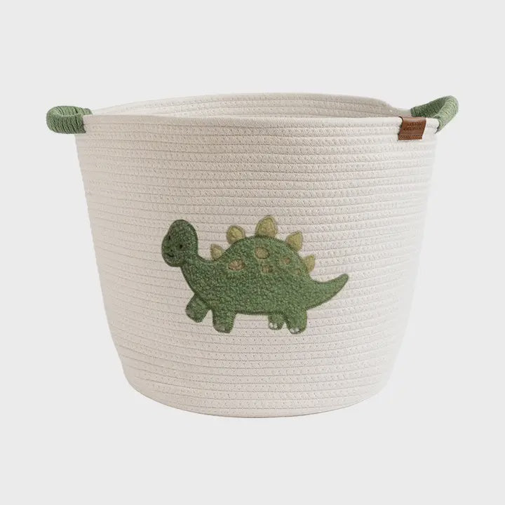 Cotton Rope Embroidered Hamper - Dinosaur