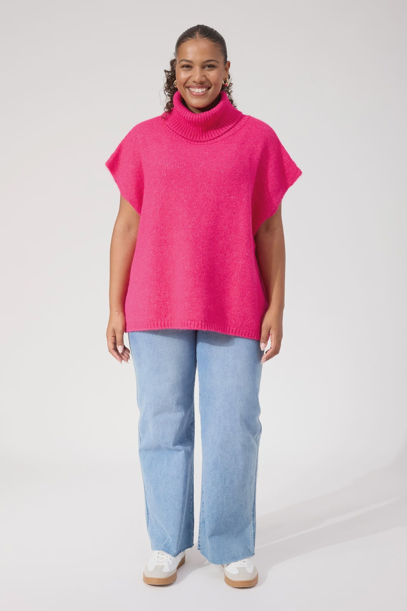 Valenza Knit Poncho - Hot Pink (One Size)
