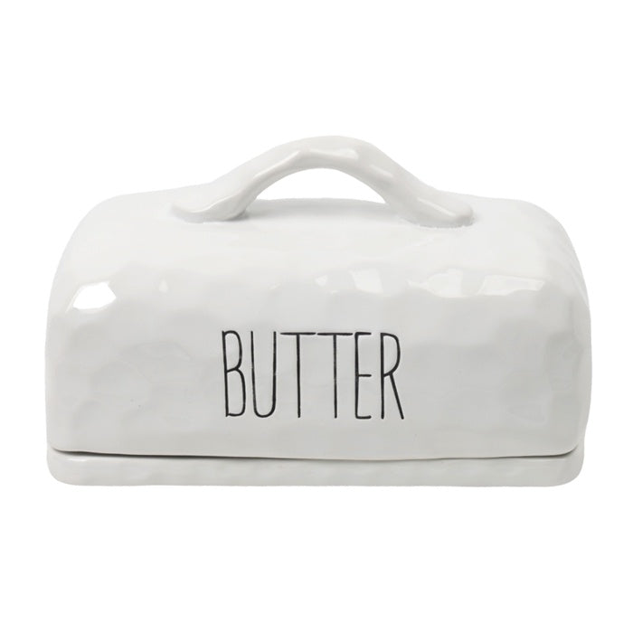 WHITE CERAMIC BUTTER DISH