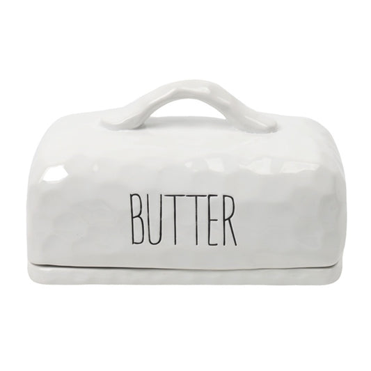 WHITE CERAMIC BUTTER DISH