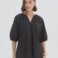Gathered Notch Neck Top Black