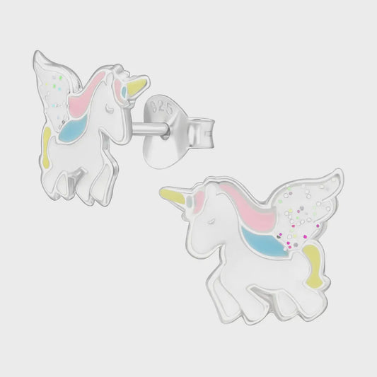 Silver Unicorn Stud Earrings - Epoxy - Pastel
