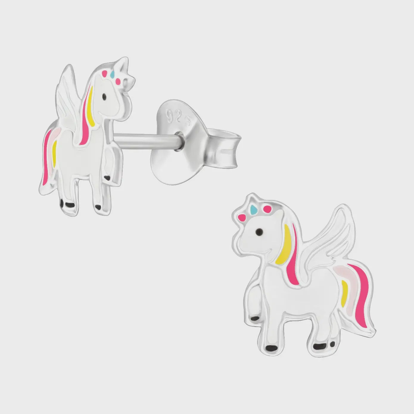 Silver Unicorn Stud Earrings - Epoxy - Pink