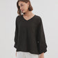 BISHOP LONG SLEEVE LINEN TOP BLACK
